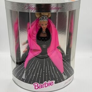 Mattel Happy Holidays Barbie 1998 Special Edition Black Gown Pink Wrap  NIB